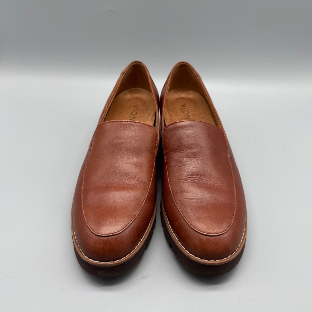 Vionic Kensley Loafers Women 6.5 Brown Leather Lug Sole Orthotic EUC - Picture 2 of 8